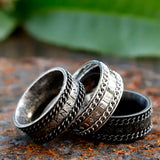 Viking-Ring aus 316L Edelstahl mit eingravierten Runen und Zopfmuster in Silber