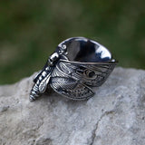 Männer-Ring aus 316L Edelstahl mit Totenkopf und Schmetterlingsmuster