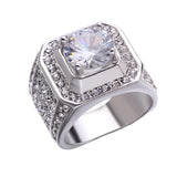 Hochwertiger weiß goldener Iced Out HipHop Ring mit großem CZ Stein - Siegelring-shop