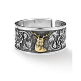 925 Sterling Silber Ring mit goldenem Hirsch und kunstvollem