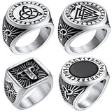 Silbersignet-Ring für Männer mit nordischen Runes und schwarzem Onyx
