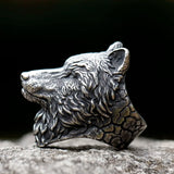Ring aus Edelstahl mit kreativemWolf Head in Schwarz