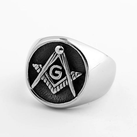 Herren-Siegelring mit Freimaurer-Symbol in Silberoptik - Siegelring-shop