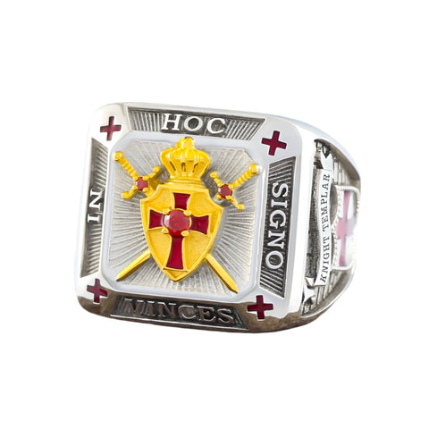 Ring aus kreuz mit Krone und Emblem "In Hoc Signo Vinces“