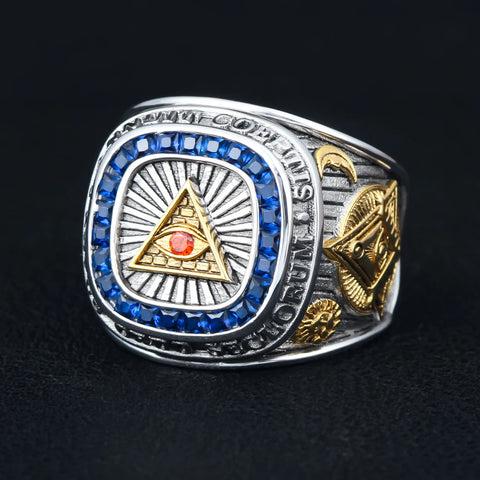 Masonic Siegelring aus Sterling Silber mit Zirkonia Eye of Providenc