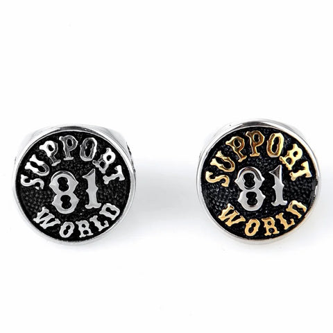 Herrensignet-Ring mit "Support 81" Emblem in Schwarz und Silbe Edelstahl