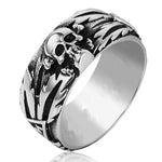 Herrenring im Gothic-Stil mit Totenkopf, Edelstahl, Biker-Schmuck in Silberfarbe - Siegelring-shop