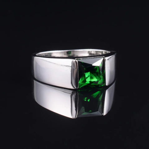 Men's ring made of 925 sterling silver with square natural green