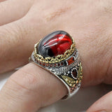 SiegelRing für Herren 925er Sterlingsilber mit rot schimmerndem Stein