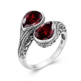 925er Sterlingsilber Vintage Ring mit 2 synthetischen Rubinen
