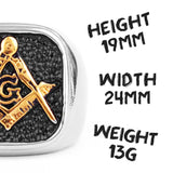 Masonic-Signetring mit goldenem Emblem und schwarzem Hintergrund