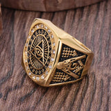 Masonic Ring mit All Seeing Eye in Gold - 316L Edelstahl quadratisch