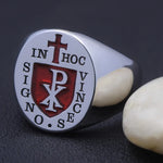 Handgefertigter Masonic In Hoc Signo Vinces Chi Rho Ring aus 925er