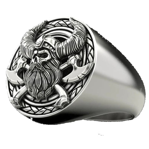 Silberring für Männer mit Wikinger-Symbolik graviertem Piratenschädel