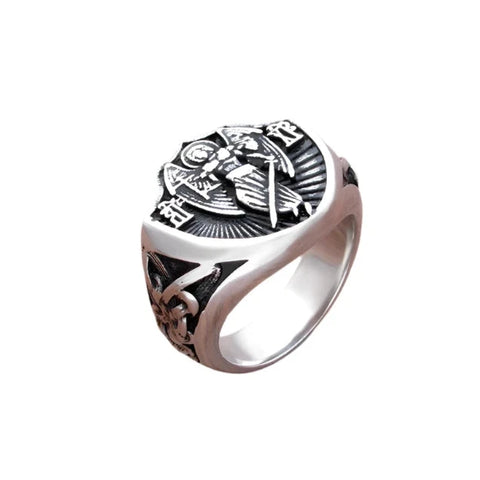 Ring aus 316L Edelstahl mit St. Michael-Emblem Glücks-bringer Schwarz und Silber