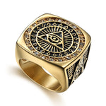 Masonic Ring mit All Seeing Eye in Gold - 316L Edelstahl quadratisch