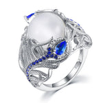 925 Sterling Silber Ring mit blauer Zirkonia und edlem Strassemblem