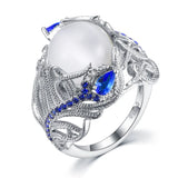 925 Sterling Silber Ring mit blauer Zirkonia und edlem Strassemblem