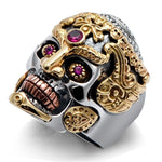 Mexikanische Totenkopf-Ring und silberner Kristallaugenrosa - Siegelring-shop