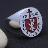 Handgefertigter Masonic In Hoc Signo Vinces Chi Rho Ring aus 925er