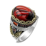 SiegelRing für Herren 925er Sterlingsilber mit rot schimmerndem Stein