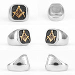 Masonic-Signetring mit goldenem Emblem und schwarzem Hintergrund