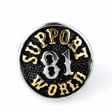 Herrensignet-Ring mit "Support 81" Emblem in Schwarz und Silbe Edelstahl