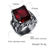 Gothic-Ring mit roten synthetischen Rubinen aus Titan und Edelstah