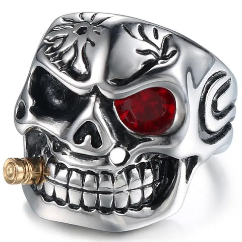 Ring

Männerring aus Edelstahl Punk Rotauge Schädel Beissen Kugelring - Siegelring-shop