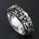 Herrenring im Gothic-Stil mit Totenkopf, Edelstahl, Biker-Schmuck in Silberfarbe - Siegelring-shop