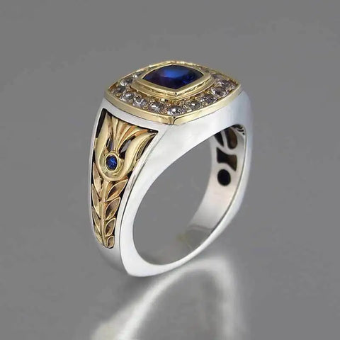 Herrenring mit blauen Stein und Zirkonia klassisches