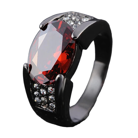Ring made of 925 Sterling silver with red crystal and black accents