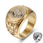 Goldfarbener Herren-Siegelring aus Edelstahl mit Adler-Emblem und Gravur - Siegelring-shop