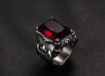 Gothic-Ring mit roten synthetischen Rubinen aus Titan und Edelstah