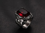 Gothic-Ring mit roten synthetischen Rubinen aus Titan und Edelstah