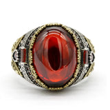 SiegelRing für Herren 925er Sterlingsilber mit rot schimmerndem Stein