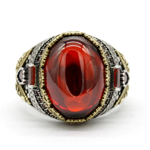 SiegelRing für Herren 925er Sterlingsilber mit rot schimmerndem Stein