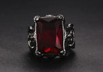 Gothic-Ring mit roten synthetischen Rubinen aus Titan und Edelstah