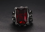 Gothic-Ring mit roten synthetischen Rubinen aus Titan und Edelstah
