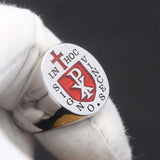 Handgefertigter Masonic In Hoc Signo Vinces Chi Rho Ring aus 925er