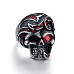 Herrenring mit Totenkopf-Design Rote Zirkonia-Details - Siegelring-shop