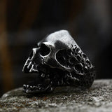 Edelstahl Biker-Ring im Punk-Stil mit Totenkopf-Design in Schwarz