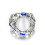 925 Sterling Silber Ring mit blauer Zirkonia und edlem Strassemblem