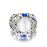 925 Sterling Silber Ring mit blauer Zirkonia und edlem Strassemblem