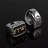 Titanstahl Herrenring mit goldfarbenem "FTW"-Schriftzug und schwarzer - Siegelring-shop