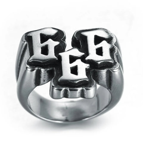 Herrenring aus Titanstahl mit digitalen 666-Emblem in Punk-Stil, schwarz - Siegelring-shop