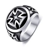 Edelstahl Herrenring mit Eiserne Kreuz Emblem in Schwarz und Silber - Siegelring-shop