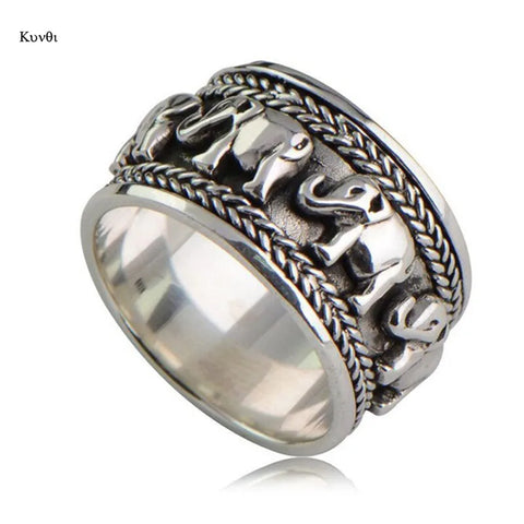 Herrenring mit Elefantengravur im Punk-Stil aus versilbertem Metall - Siegelring-shop