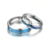 Edelstahl-Eheringe "Love Forever" mit blauem Inlay und Diamantdetails - Siegelring-shop