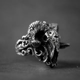 Herrenring mit Dämonenschädel, Punk Gothic Stil, 316L Edelstahl, Schwarz